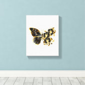 Gouden Bloem Vlinder met Zwarte Orchidee Canvas Afdruk (Insitu (Houten vloer))