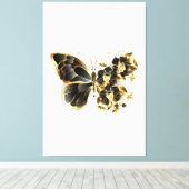 Gouden Bloem Vlinder met Zwarte Orchidee Canvas Afdruk (Insitu (Houten vloer))