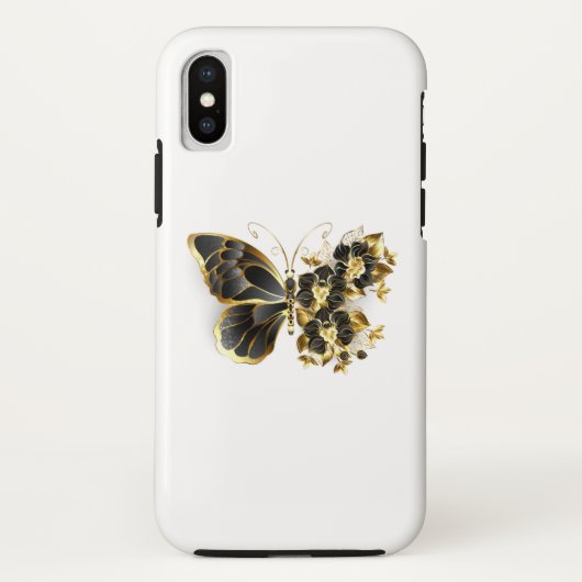 Gouden Bloem Vlinder met Zwarte Orchidee Case-Mate iPhone Case (Achterkant)