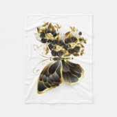 Gouden Bloem Vlinder met Zwarte Orchidee Fleece Deken (Voorkant)