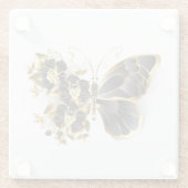 Gouden Bloem Vlinder met Zwarte Orchidee Glazen Onderzetter (Achterkant)