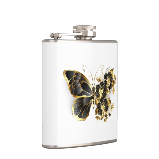 Gouden Bloem Vlinder met Zwarte Orchidee Heupfles (Rechts)