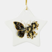 Gouden Bloem Vlinder met Zwarte Orchidee Keramisch Ornament (Achterkant)