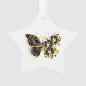 Gouden Bloem Vlinder met Zwarte Orchidee Ornament (voorkant)