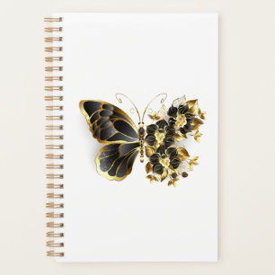 Gouden Bloem Vlinder met Zwarte Orchidee Planner