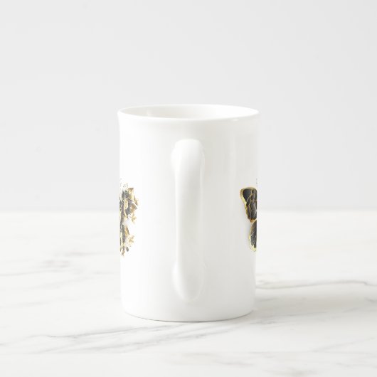 Gouden Bloem Vlinder met Zwarte Orchidee Porselein Kop (Achterkant)