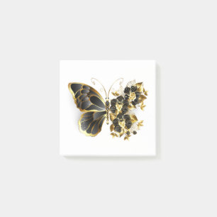 Gouden Bloem Vlinder met Zwarte Orchidee Post-it® Notes