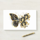 Gouden Bloem Vlinder met Zwarte Orchidee Post-it® Notes (Op bureau)