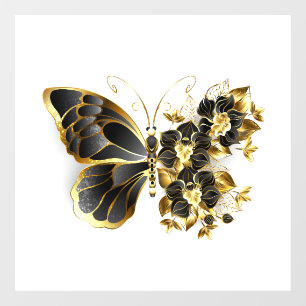 Gouden Bloem Vlinder met Zwarte Orchidee Raamsticker