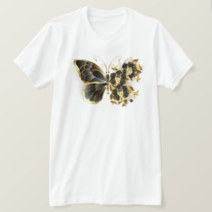 Gouden Bloem Vlinder met Zwarte Orchidee T-shirt
