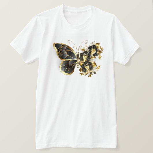 Gouden Bloem Vlinder met Zwarte Orchidee T-shirt (Design voorkant)