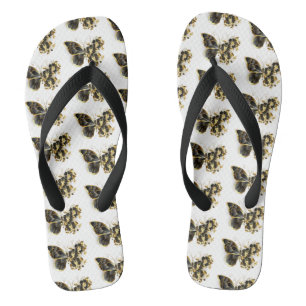 Gouden Bloem Vlinder met Zwarte Orchidee Teenslippers