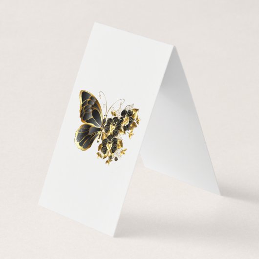 Gouden Bloem Vlinder met Zwarte Orchidee Visitekaartjes (Voorkant)