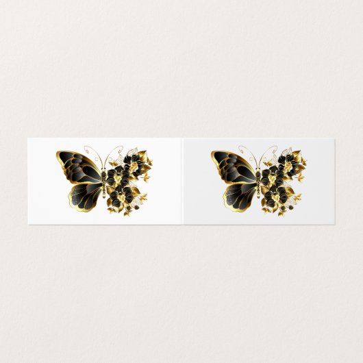 Gouden Bloem Vlinder met Zwarte Orchidee Visitekaartjes (Buitenkant ongevouwen)