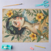 Gouden Bloem – Vrouw met Gele Bloemen Decoupage Tissuepapier (Craft)