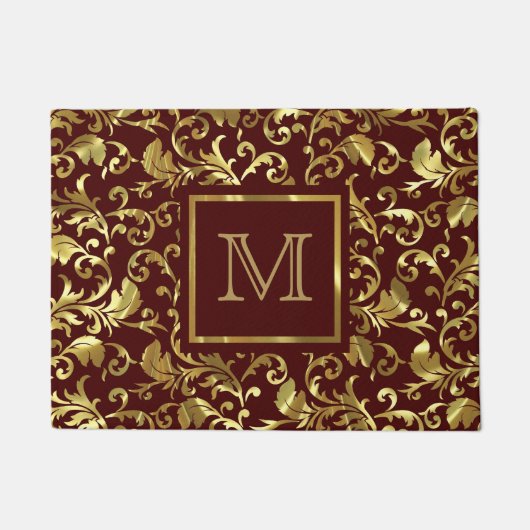 Gouden bloemdamast op bruine achtergrond deurmat (Voorkant)