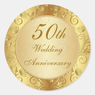 Gouden bloemen 50e bruiloft Jubileum Ronde Sticker