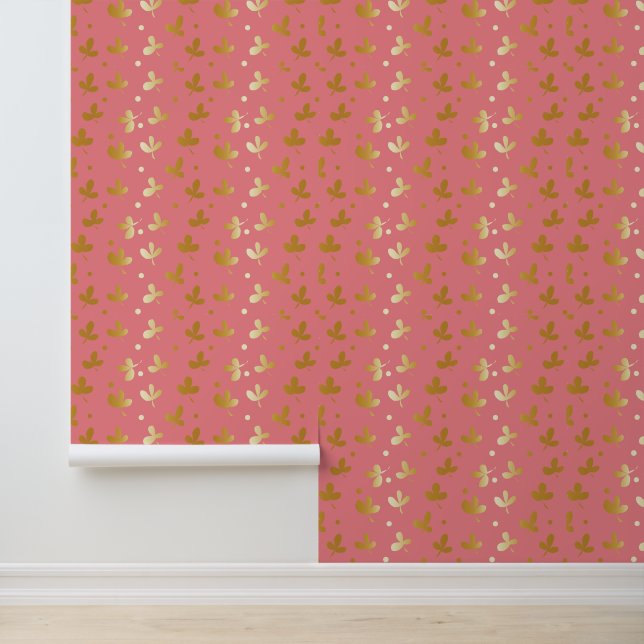 gouden Bloemen Abstract op roze Achtergrond Behang (Applicatie)