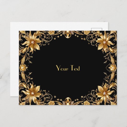 Gouden Bloemen Ansichtkaart Briefkaart (Voorkant / Achterkant)