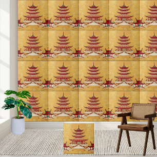 Gouden Bloemen Aziatische Tempel Chinoiserie Pagod Tegeltje