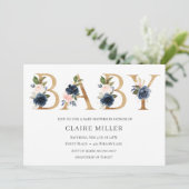 Gouden Bloemen Baby shower uitnodiging (Staand voorkant)