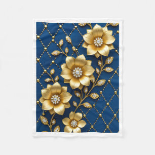 Gouden Bloemen Blauw en Goud Dekbed Fleece Deken