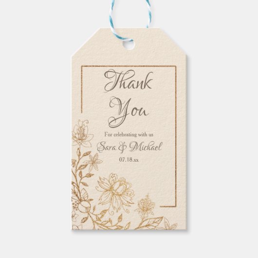 Gouden Bloemen Bloemen Dank u Labels Cadeaulabel (Voorkant)