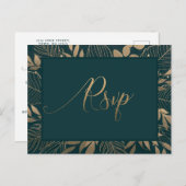 Gouden Bloemen Bosgroen herinnering RSVP Uitnodiging Briefkaart (Voorkant / Achterkant)