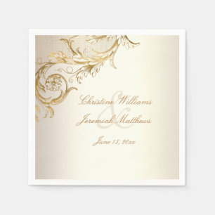 gouden bloemen Damask Elegant Script Wedding Servet