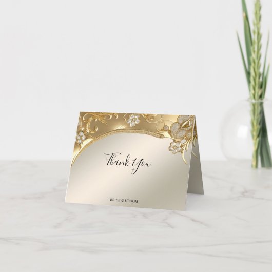 Gouden Bloemen Dank u kaart (Voorkant)