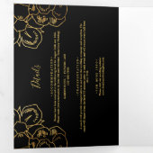Gouden bloemen decoratie, zwarte bruiloft drieluik uitnodiging (Binnenzijde eerst)