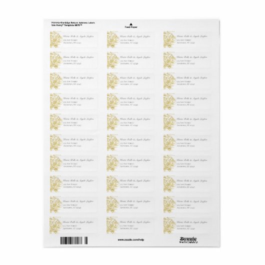 Gouden Bloemen Elegante Bruiloft Retouradres Label (Full Sheet)