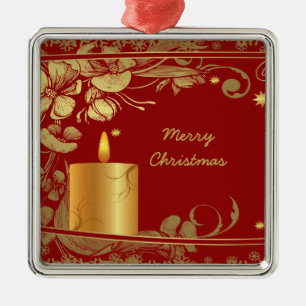 Gouden bloemen en kaars kerst ornament