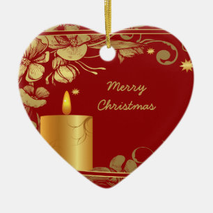 Gouden bloemen en kaars kerst ornament