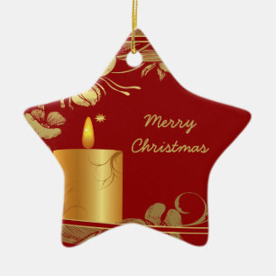 Gouden bloemen en kaars kerstornament keramisch ornament