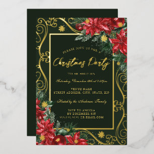 Gouden Bloemen Feestelijke Lijst Kerstfeest Folie Uitnodiging