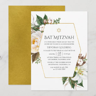 Gouden Bloemen Geometrische Bat Mitzvah Kaart