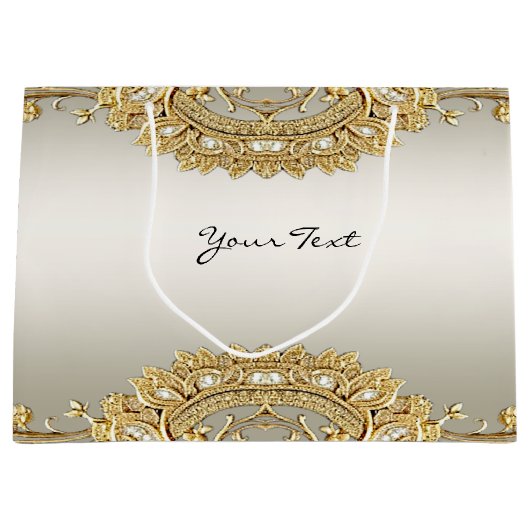 Gouden Bloemen Geschenktas Groot Cadeauzakje (Voorkant)