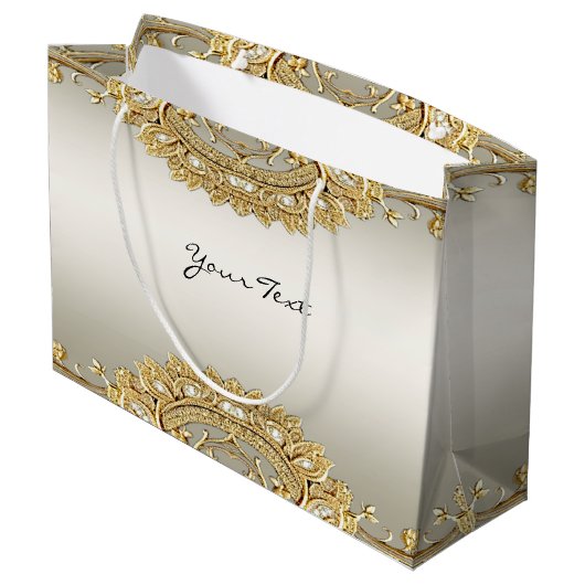 Gouden  Bloemen Geschenktas Groot Cadeauzakje (Achterkant Gekanteld)