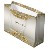 Gouden  Bloemen Geschenktas Groot Cadeauzakje (Voorkant Gekanteld)