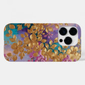 Gouden Bloemen Geschilderd Op Roze Lila Turquoise Case-Mate iPhone Case (Achterkant (horizontaal))
