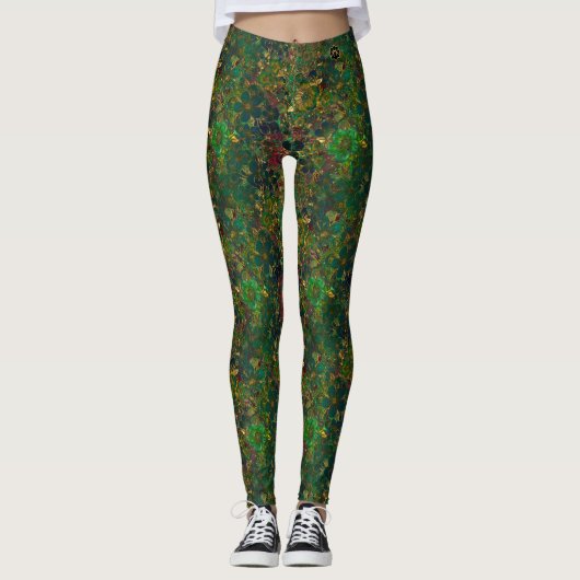 Gouden Bloemen - Groen Leggings (Voorkant)