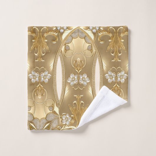 Gouden  Bloemen Handdoek Set (Wasdoekje)