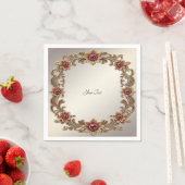 Gouden Bloemen Lijst met Rode Stenen Servet (Insitu)