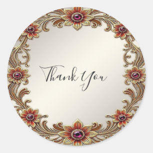 Gouden Bloemen Lijst met Rode Stenen Sticker