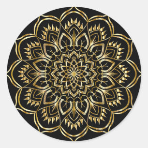 Gouden Bloemen Mandala Ronde Sticker