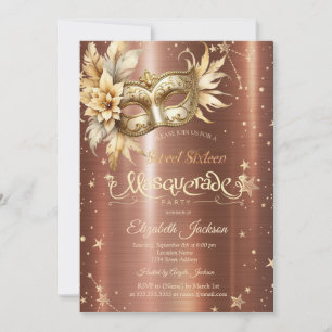 Gouden Bloemen Masque Sterren Bruin Metallic Zoet  Kaart