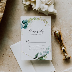 Gouden bloemen met tropisch groen RSVP Kaartje