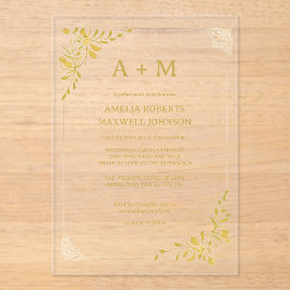 Gouden Bloemen Minimalistische Uitnodiging voor Hu Acryl Uitnodigingen