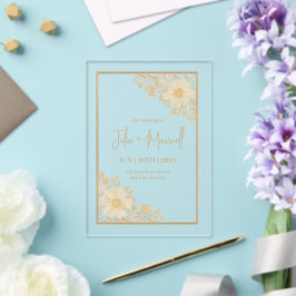 Gouden Bloemen Minimalistische Uitnodiging voor Hu Acryl Uitnodigingen